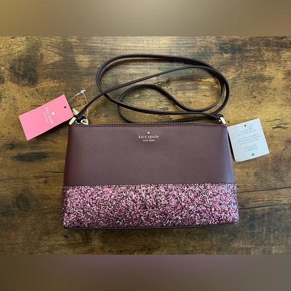 NWT Kate Spade Glitter Crossbody Bag in burgundy and pink - Picture 2 of 11